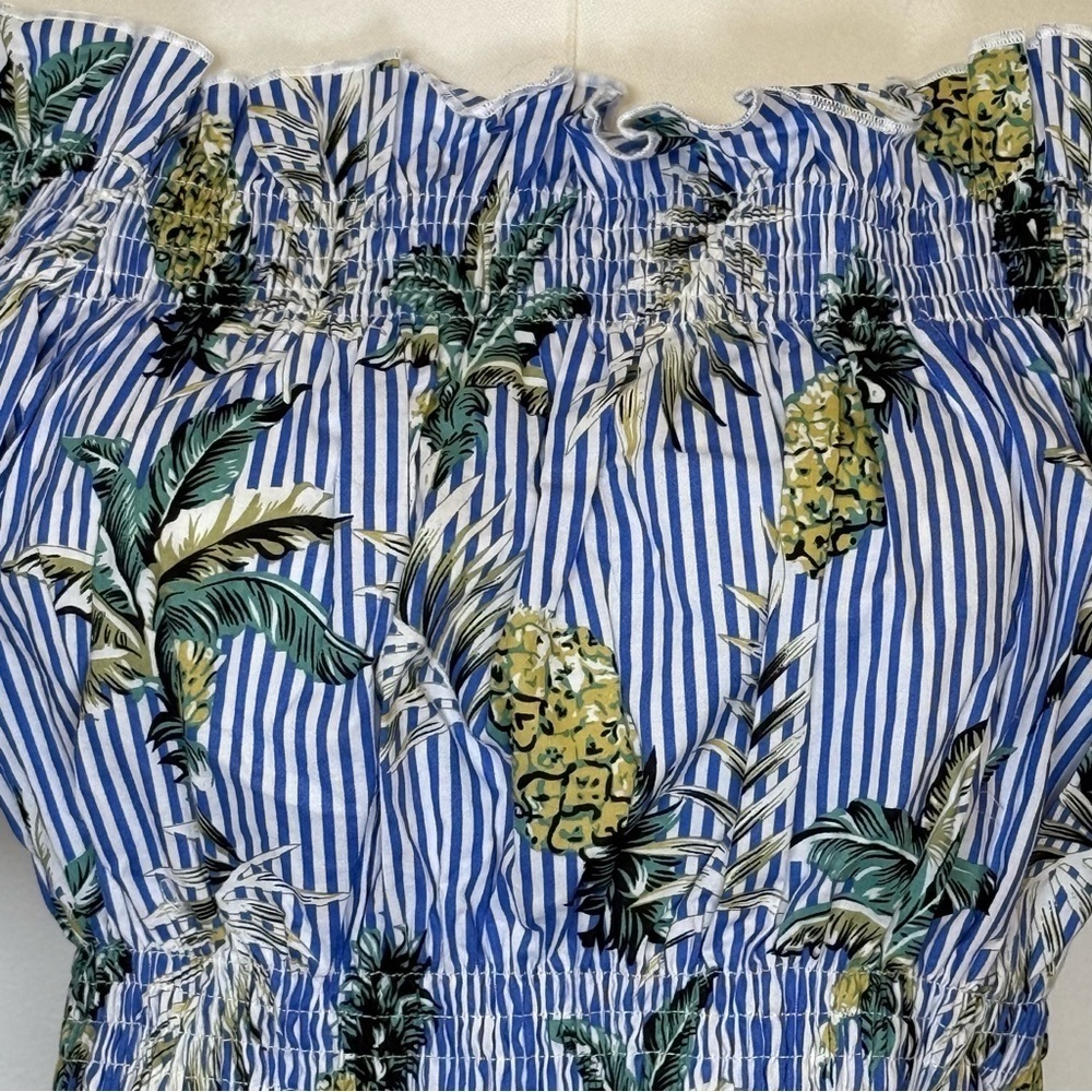 Choosy Off The Shoulder Crop Top Cotton Striped Tropical Print Women’s Size 10 - Picture 2 of 12